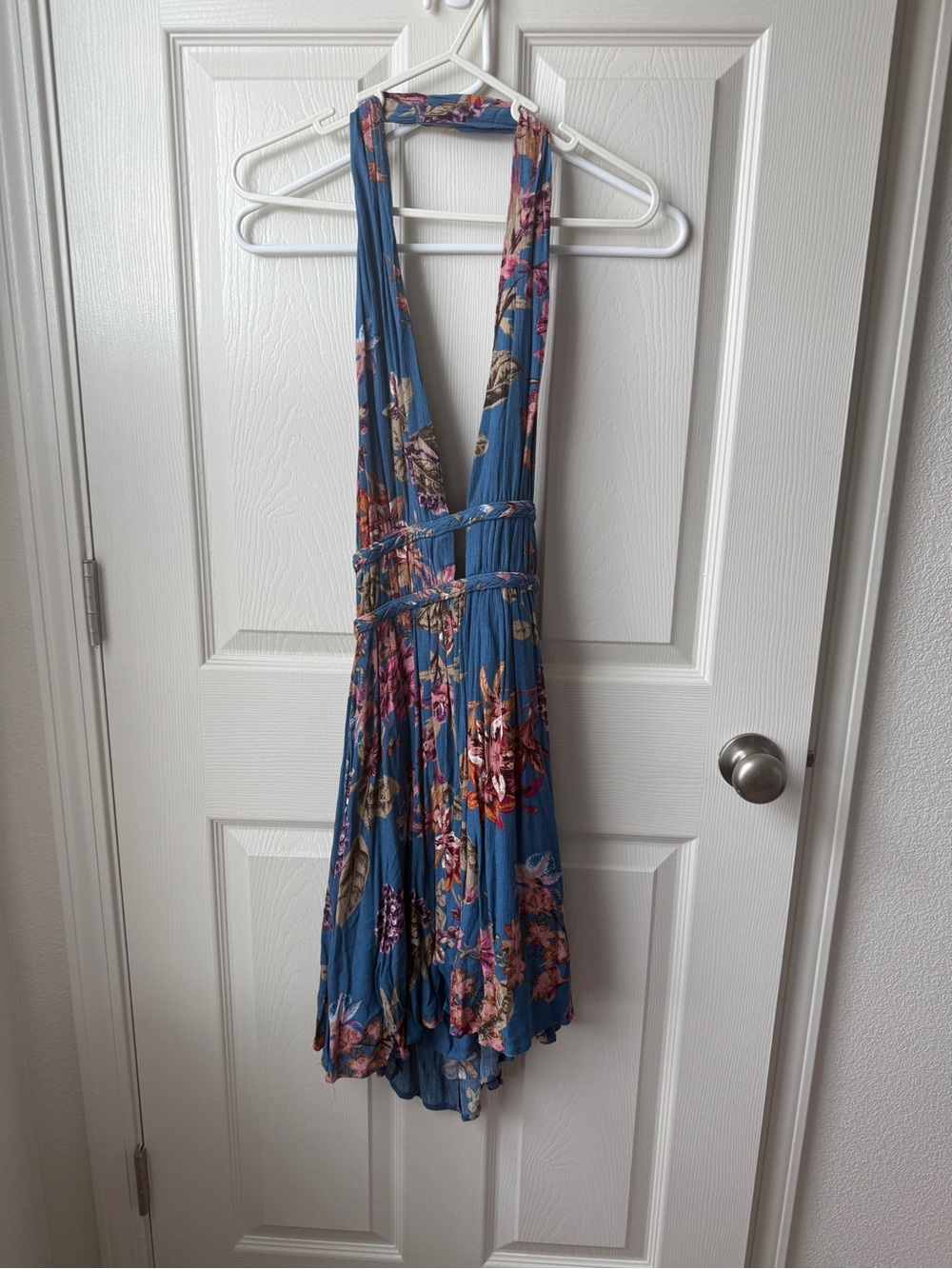 Blue Sky Teal Floral Halter Mini Dress